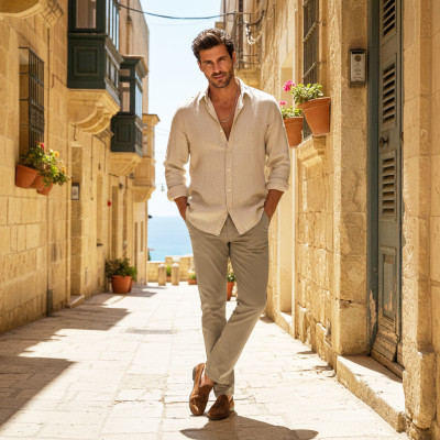 SPODNIE Męskie TWILLOWE Bawełniane PERS BEŻOWE Regular Pako Jeans - Pakojeans.pl