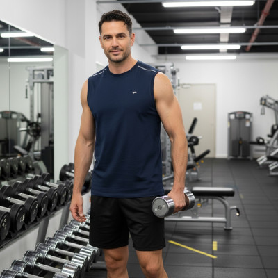 BEZRĘKAWNIK Męski Koszulka T-shirt RABINO GRANATOWY Bawełniany Pako Jeans - Pakojeans.pl