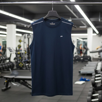 BEZRĘKAWNIK Męski Koszulka T-shirt RABINO GRANATOWY Bawełniany Pako Jeans - Pakojeans.pl