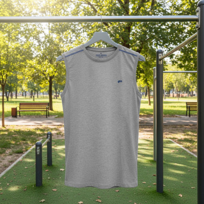 BEZRĘKAWNIK Męski Koszulka T-shirt RABINO SZARY Melanż Bawełniany Pako Jeans - Pakojeans.pl