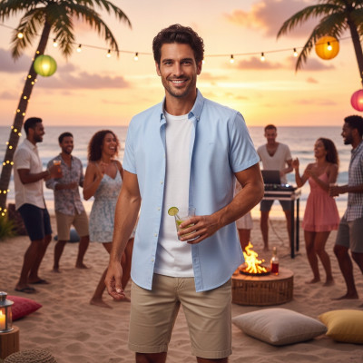 KOSZULA Męska z Krótkim Rękawem LOREN Błękitna LNIANA Regular Fit Pako Jeans - Pakojeans.pl