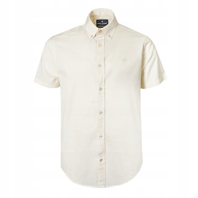 KOSZULA Męska z Krótkim Rękawem LOREN Kremowa LNIANA Regular Fit Pako Jeans - Pakojeans.pl