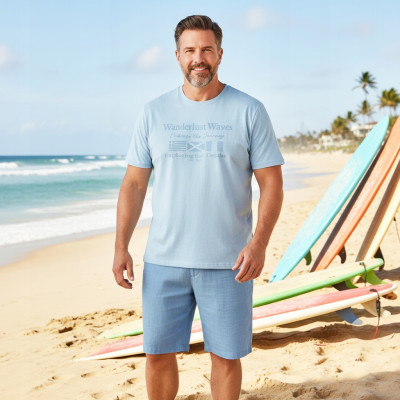 T-SHIRT Męski Koszulka z Nadrukiem BŁĘKITNA Bawełniana LUST Pako Jeans - Pakojeans.pl