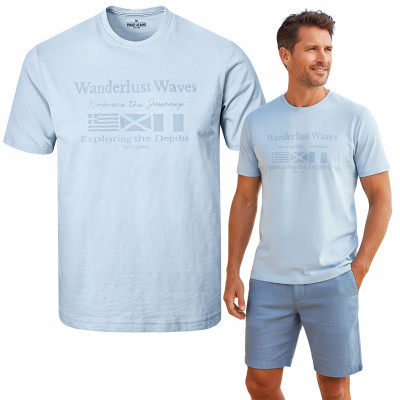 T-SHIRT Męski Koszulka z Nadrukiem BŁĘKITNA Bawełniana LUST Pako Jeans - Pakojeans.pl