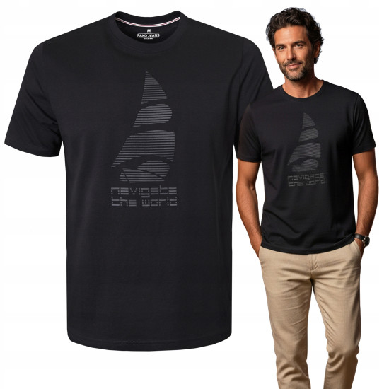 T-SHIRT Męski Koszulka z Nadrukiem CZARNA Bawełniana NAVI Pako Jeans - Pakojeans.pl
