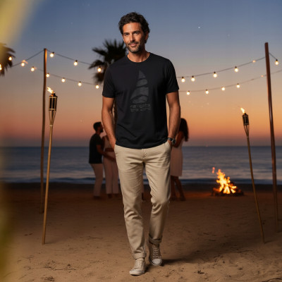 T-SHIRT Męski Koszulka z Nadrukiem CZARNA Bawełniana NAVI Pako Jeans - Pakojeans.pl