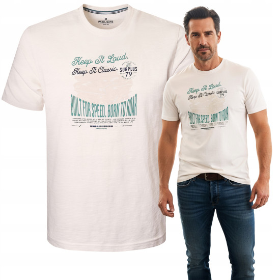 T-SHIRT Męski Koszulka z Nadrukiem KREMOWA Bawełniana ROAR Pako Jeans - Pakojeans.pl