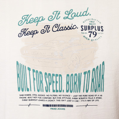 T-SHIRT Męski Koszulka z Nadrukiem KREMOWA Bawełniana ROAR Pako Jeans - Pakojeans.pl