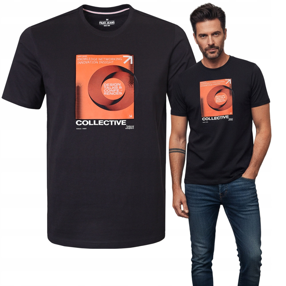 T-SHIRT Męski Koszulka z Nadrukiem CZARNA Bawełniana SIGIN Pako Jeans - Pakojeans.pl
