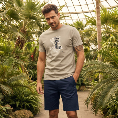 T-SHIRT Męski Koszulka z Nadrukiem BEŻOWA Bawełniana WALLS Pako Jeans - Pakojeans.pl