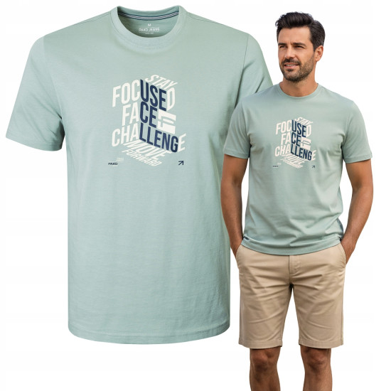 T-SHIRT Męski Koszulka z Nadrukiem MIĘTOWA Bawełniana WALLS Pako Jeans - Pakojeans.pl