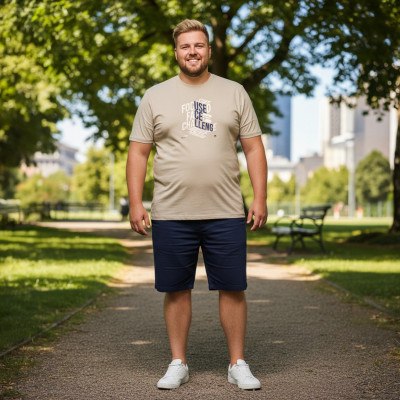 T-SHIRT Męski Koszulka z Nadrukiem BEŻOWA Bawełniana WALLS Pako Jeans - Pakojeans.pl