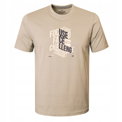T-SHIRT Męski Koszulka z Nadrukiem BEŻOWA Bawełniana WALLS Pako Jeans - Pakojeans.pl
