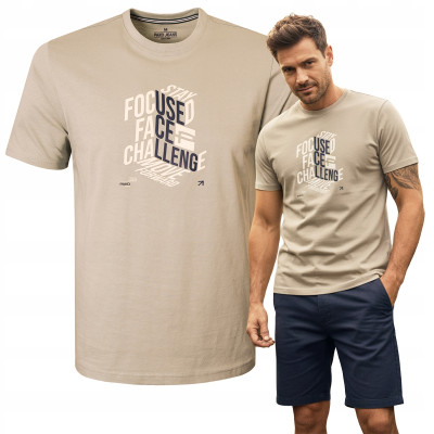 T-SHIRT Męski Koszulka z Nadrukiem BEŻOWA Bawełniana WALLS Pako Jeans - Pakojeans.pl