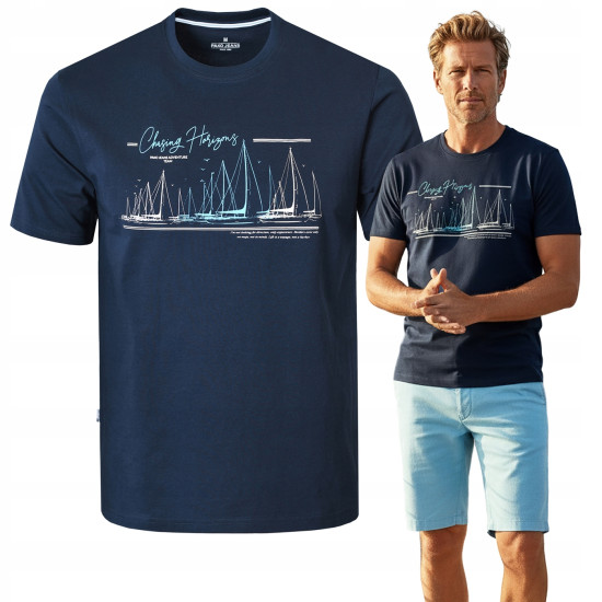 T-SHIRT Męski Koszulka z Nadrukiem GRANATOWA Bawełna VOYAGE Pako Jeans
