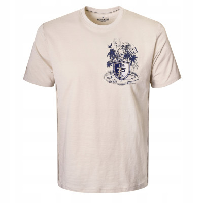 T-SHIRT Męski Koszulka z Nadrukiem BEŻOWA Bawełniana SURF Pako Jeans - Pakojeans.pl