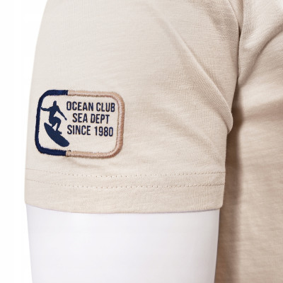 T-SHIRT Męski Koszulka z Nadrukiem BEŻOWA Bawełniana SURF Pako Jeans - Pakojeans.pl