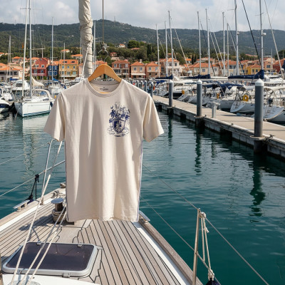 T-SHIRT Męski Koszulka z Nadrukiem BEŻOWA Bawełniana SURF Pako Jeans - Pakojeans.pl