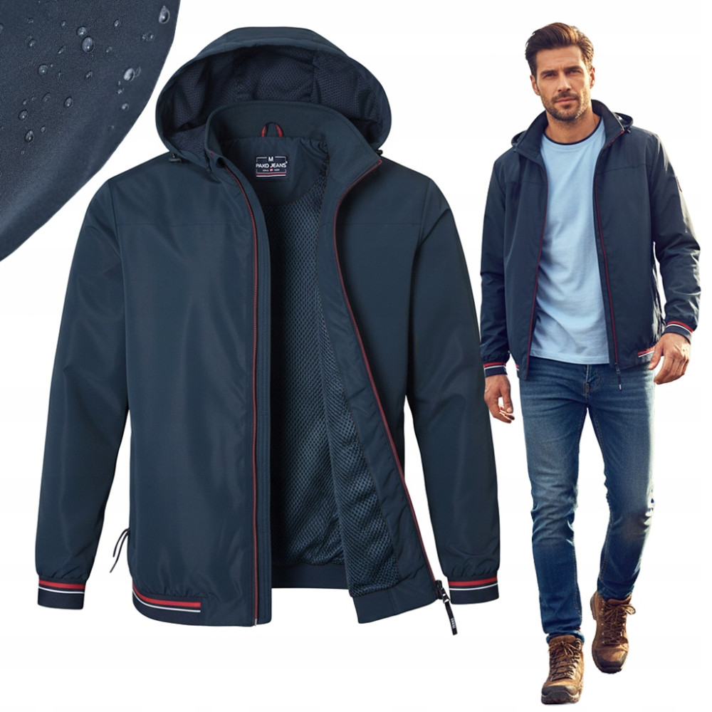 KURTKA Męska Przejściowa WODOODPORNA z Kapturem RELAND GRANATOWA Pako Jeans - Pakojeans.pl