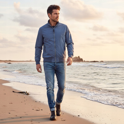 KURTKA Męska Przejściowa WODOODPORNA bez Kaptura CALUM NIEBIESKA Pako Jeans - Pakojeans.pl