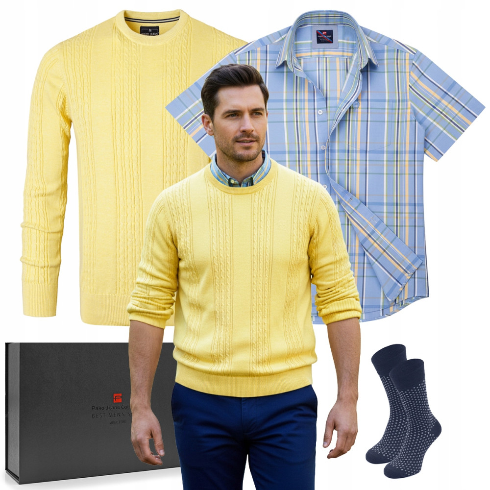 Elegancki zestaw prezentowy dla mężczyzny - koszula i sweter Pako Jeans - Pakojeans.pl