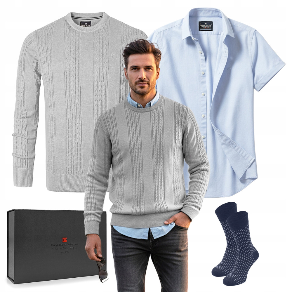 Elegancki zestaw prezentowy dla mężczyzny - koszula i sweter Pako Jeans - Pakojeans.pl