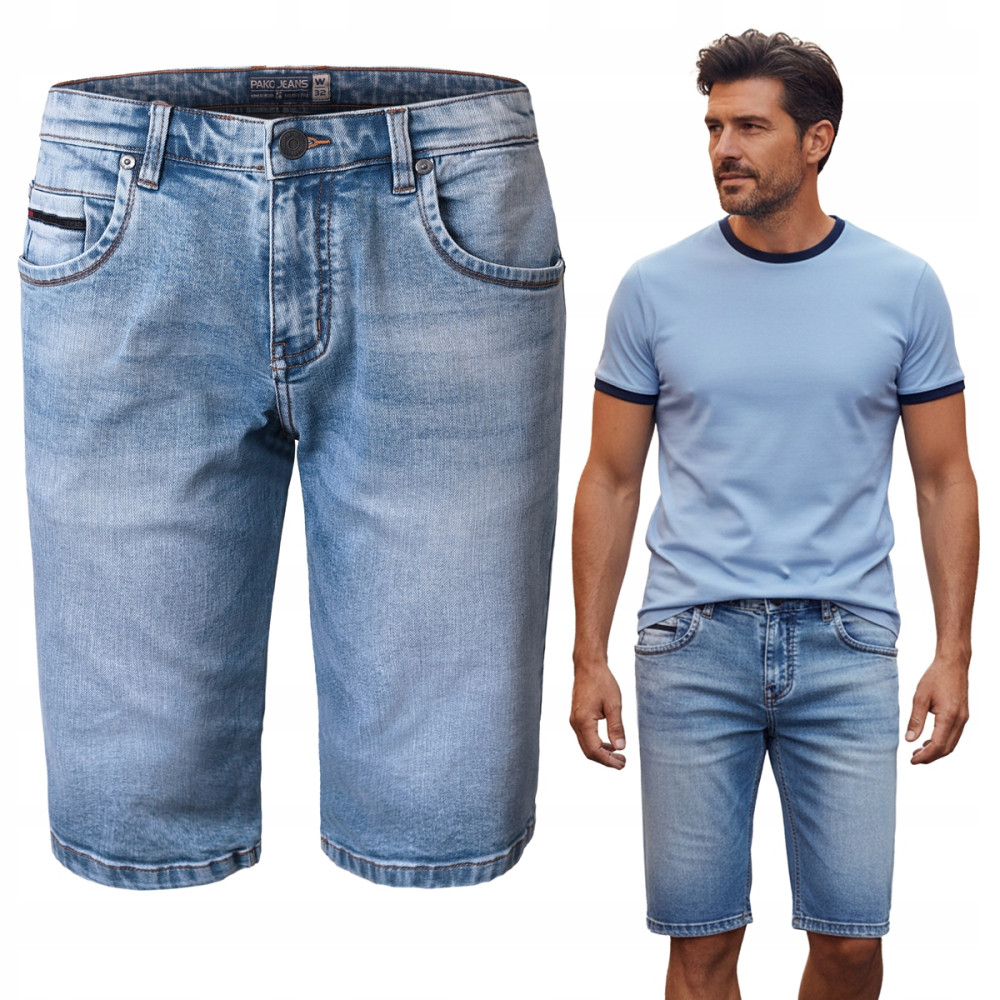 SPODENKI Jeansowe Męskie Krótkie Szorty Denim OMARI BŁĘKITNE Pako Jeans - Pakojeans.pl