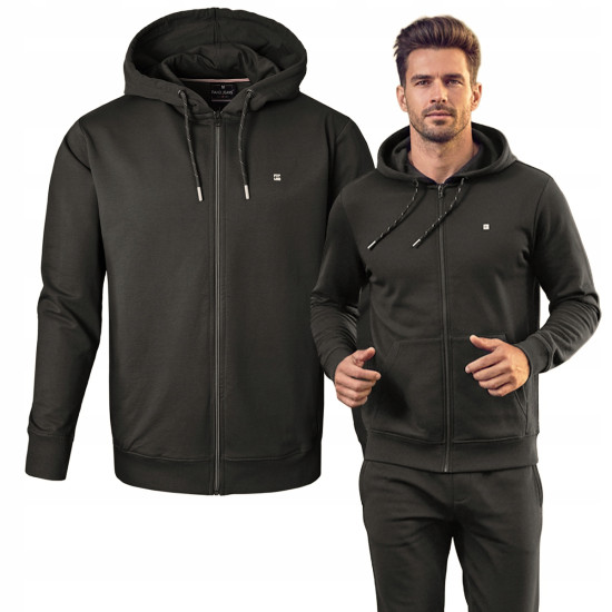 BLUZA Męska Rozpinana z Kapturem Nieocieplana na Lato AVY CZARNA Pako Jeans - Pakojeans.pl