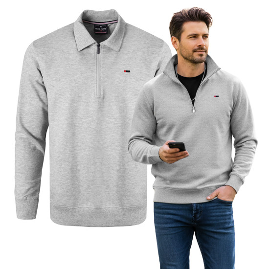 BLUZA Męska przez Głowę z Kołnierzem PASCAL SZARA Melanż na Lato Pako Jeans - Pakojeans.pl