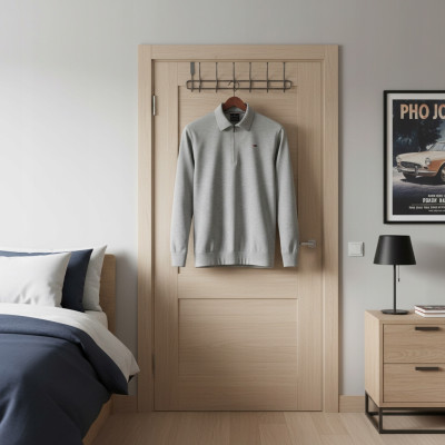 BLUZA Męska przez Głowę z Kołnierzem PASCAL SZARA Melanż na Lato Pako Jeans - Pakojeans.pl