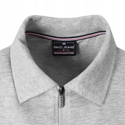 BLUZA Męska przez Głowę z Kołnierzem PASCAL SZARA Melanż na Lato Pako Jeans - Pakojeans.pl