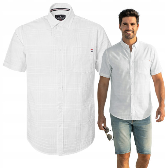 KOSZULA Męska z Krótkim Rękawem LENT BIAŁA Bawełniana Slim Fit Pako Jeans - Pakojeans.pl