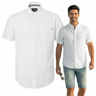 KOSZULA Męska z Krótkim Rękawem LENT BIAŁA Bawełniana Slim Fit Pako Jeans - Pakojeans.pl