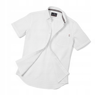 KOSZULA Męska z Krótkim Rękawem LENT BIAŁA Bawełniana Slim Fit Pako Jeans - Pakojeans.pl