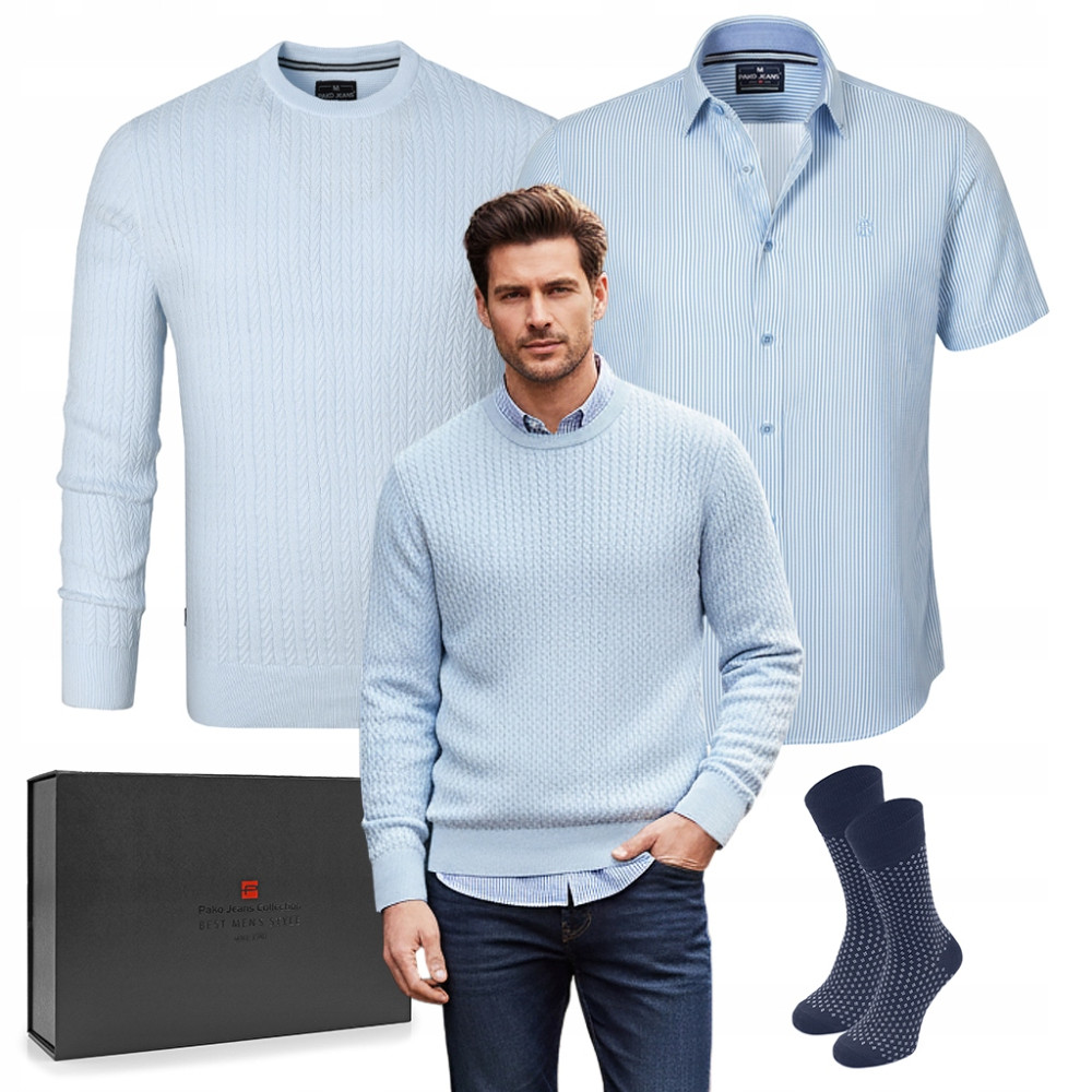 Elegancki zestaw prezentowy dla mężczyzny - koszula i sweter Pako Jeans - Pakojeans.pl