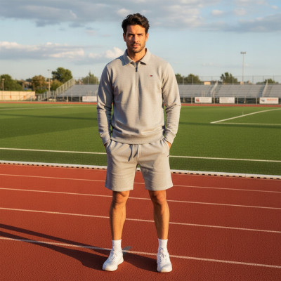 DRES Męski KOMPLET Bawełniany Bluza bez Kaptura i Krótkie Spodenki Pako Jeans - Pakojeans.pl