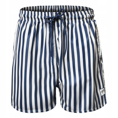 KAPIELÓWKI Męskie Spodenki SZORTY Plażowe ACUNA Granatowe w Paski Pako Jeans - Pakojeans.pl