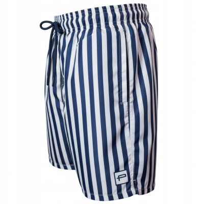 KAPIELÓWKI Męskie Spodenki SZORTY Plażowe ACUNA Granatowe w Paski Pako Jeans - Pakojeans.pl