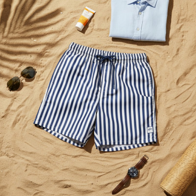 KAPIELÓWKI Męskie Spodenki SZORTY Plażowe ACUNA Granatowe w Paski Pako Jeans - Pakojeans.pl