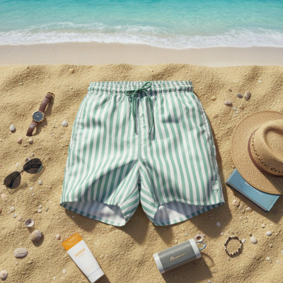 KAPIELÓWKI Męskie Spodenki SZORTY Plażowe ACUNA Miętowe w Paski Pako Jeans - Pakojeans.pl