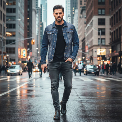 KURTKA JEANSOWA Przejściowa Męska Katana JACOB GRANATOWA Pako Jeans