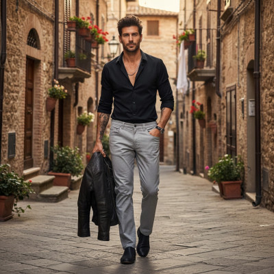 SPODNIE Męskie CASUAL Bawełniane ODER SZARE Regular Pako Jeans - Pakojeans.pl