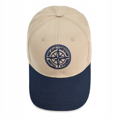 CZAPKA z Daszkiem Męska Bejsbolówka KOMPAS Beżowo - Granatowa Pako Jeans - Pakojeans.pl