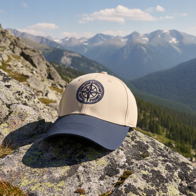 CZAPKA z Daszkiem Męska Bejsbolówka KOMPAS Beżowo - Granatowa Pako Jeans - Pakojeans.pl