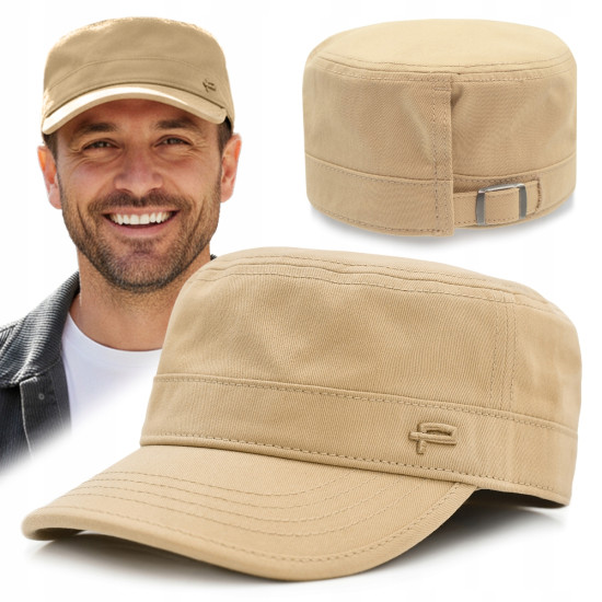 PATROLÓWKA Męska Czapka z Daszkiem Bawełniana BEŻOWA Pako Jeans - Pakojeans.pl