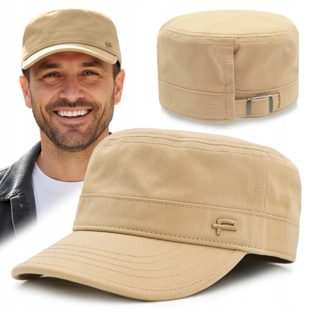 PATROLÓWKA Męska Czapka z Daszkiem Bawełniana BEŻOWA Pako Jeans - Pakojeans.pl