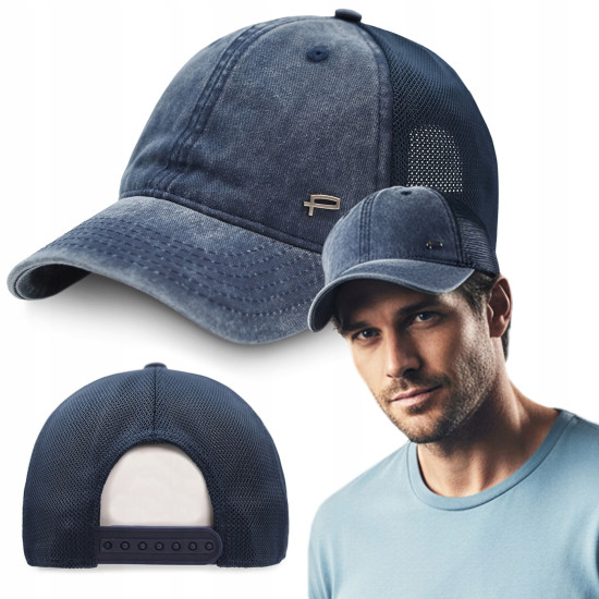 CZAPKA z Daszkiem Bejsbolówka z Siatką Bawełniana GRANATOWA Pako Jeans - Pakojeans.pl