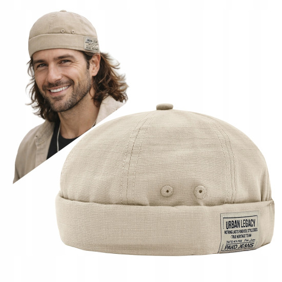 Czapka DOKERKA Krótka Leonka Bez Daszka Bawełniana BEŻOWA Pako Jeans - Pakojeans.pl