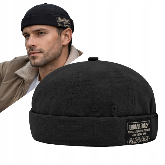 Czapka DOKERKA Krótka Leonka Bez Daszka Bawełniana CZARNA Pako Jeans - Pakojeans.pl