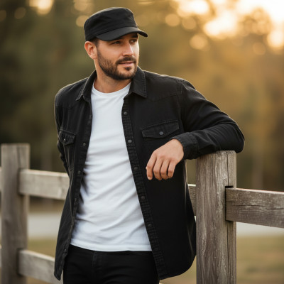 PATROLÓWKA Męska Czapka z Daszkiem Bawełniana CZARNA Pako Jeans - Pakojeans.pl